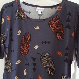 LuLaRoe Julia dress w feathers in gray sz M